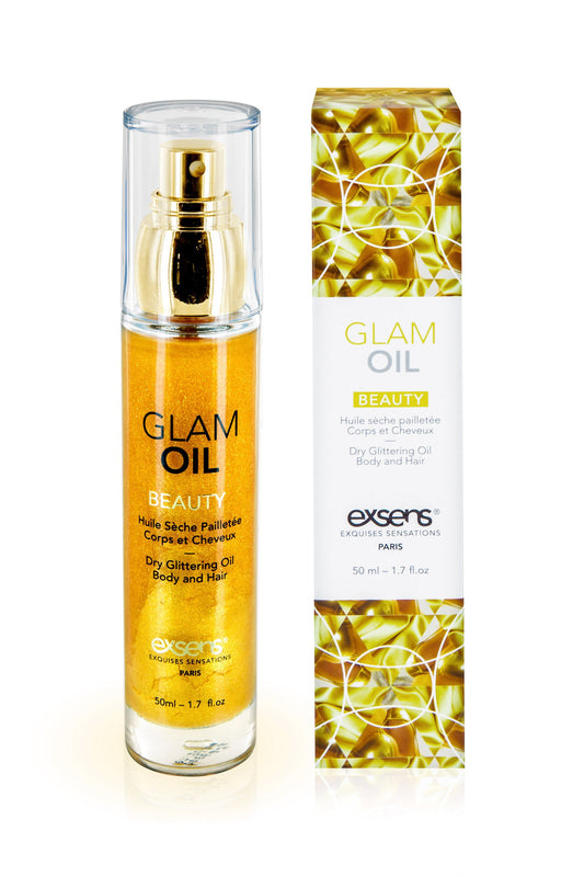 Huile sèche pailletée corps et cheveux Exsens Glam Oil 50ml Plaisirs de Mayotte